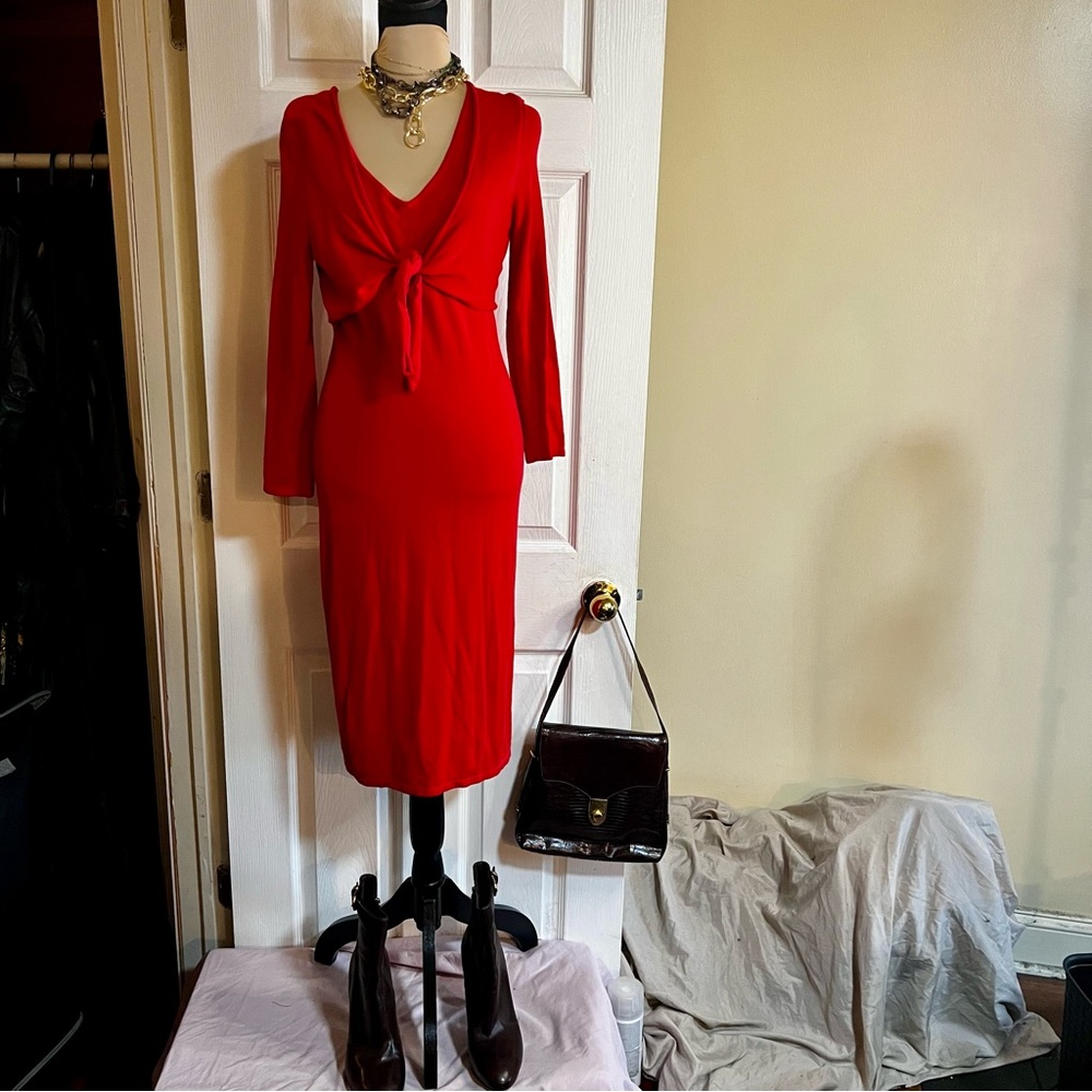 Vintage Cherry Red BloomingdalesY2K Women’s‎ Red Knit Tie Shrug Overlay Dress M